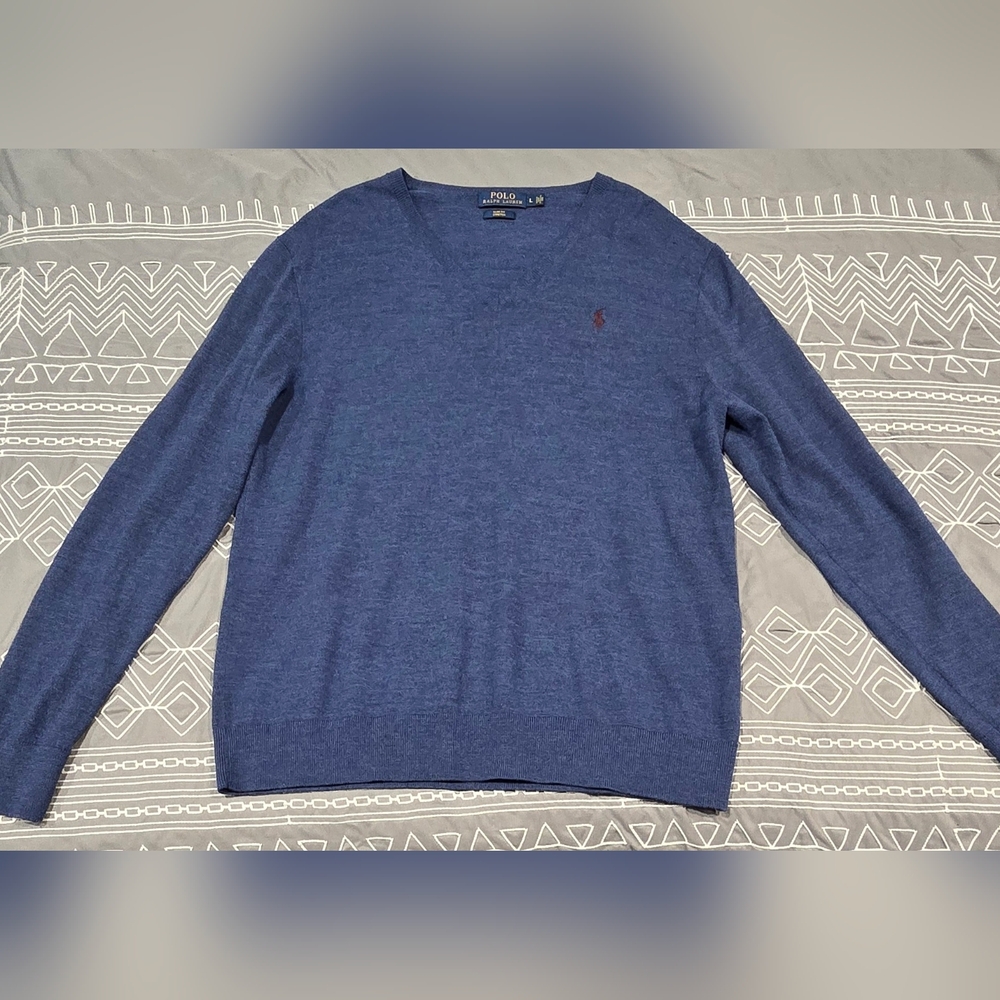 Polo Ralph Lauren Navy Wool Blended Lightweight Sweater Size Large